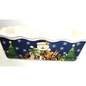 Ceramic Holiday Bread Loaf Pan Santa & Gifts Design By Garden Ridge